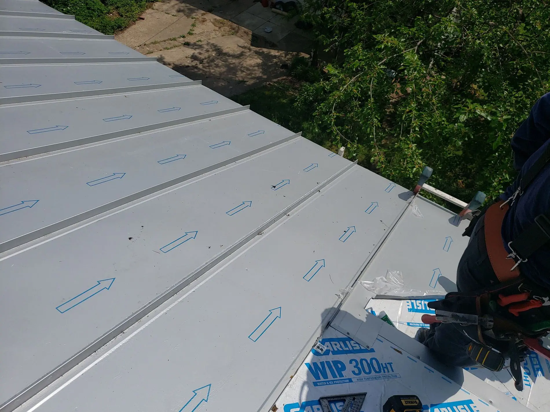 Metal roofing installation in progress