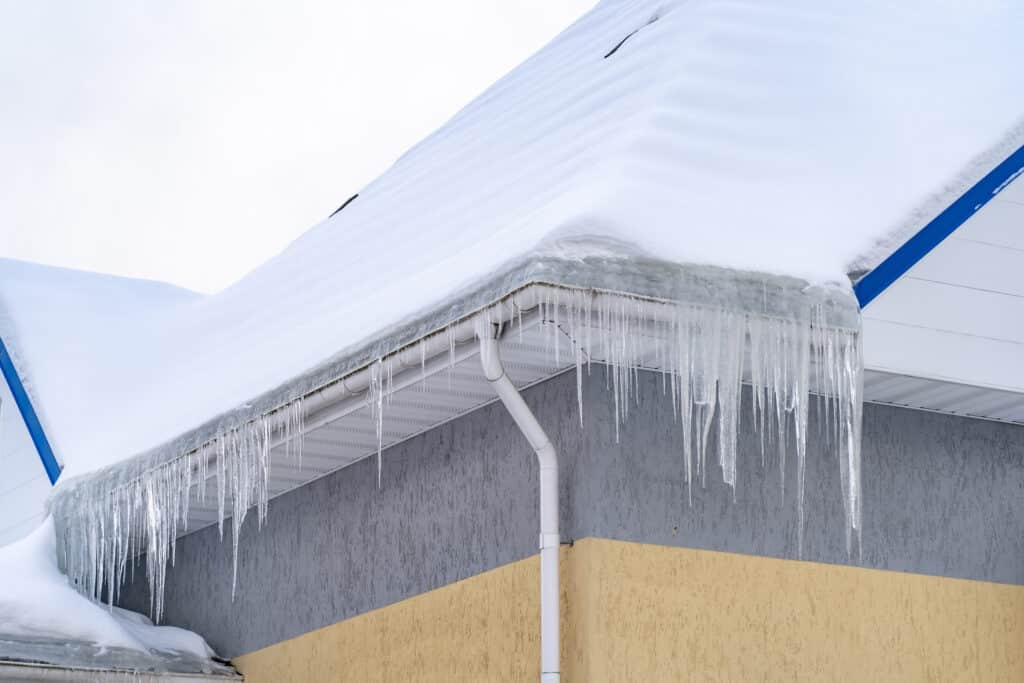 Ice on a home's roof during the winter